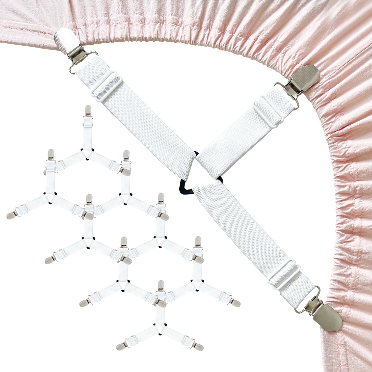 Bozenu Bed Sheet Straps, Upgrade Fitted Bed Sheet Holders For Corners, Non Slip Sheet Clips White 8Pcs